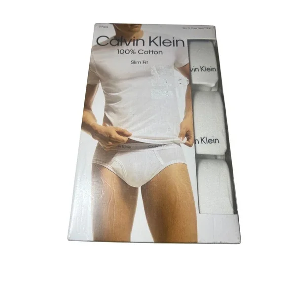 Calvin Klein 3 Pack Mens Slim Fit Crew Neck T Shirts 100 Percent Cotton White XL
