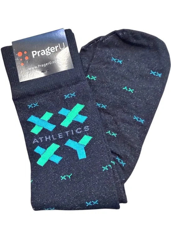 PragerU Men’s XX-XY Athletics Crew Socks - Teal & Navy Pattern New With Tags