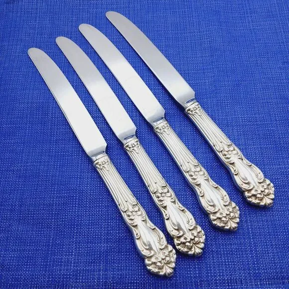 Reed Barton TIGER LILY Dinner Knive 1945 Art Nouveau Silverplate 4 Pcs Set Vtg