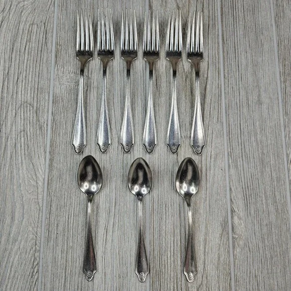 Oneida Georgian 1912 Silverplate Forks Spoons Flatware‎ Set 9 Pieces Vintage
