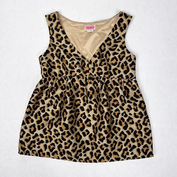 Kate Spade New York Leopard‎ Print Babydoll Top Womens 8 Sleeveless V Neck