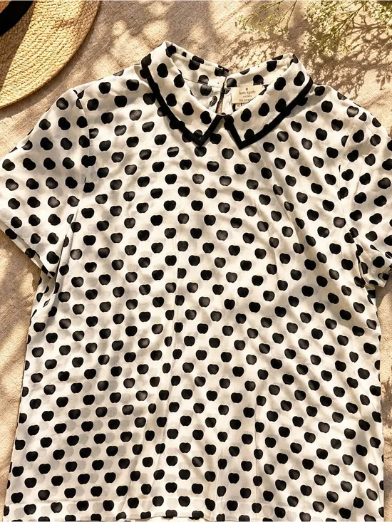Kate Spade New York Apple Print Peter Pan Collar Silk Blend Blouse 12