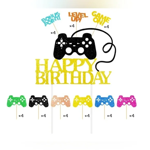 HAPPY BIRTHDAY 37pcs Gaming Cake & Cupcake Toppers