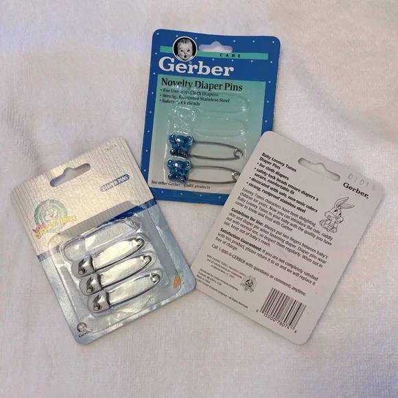 VTG Gerber/Looney Tunes Cloth Diaper Pins White Blue Lot 80-90s