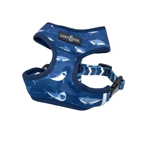 Lucy & Co. Reversible Dog Harness Shark & Waves Print Blue Neoprene‎ Size S**