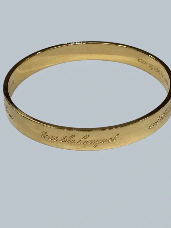 kate spade Gold Tone Engraved Bangle Bracelet “happily ever after” Bride 2466