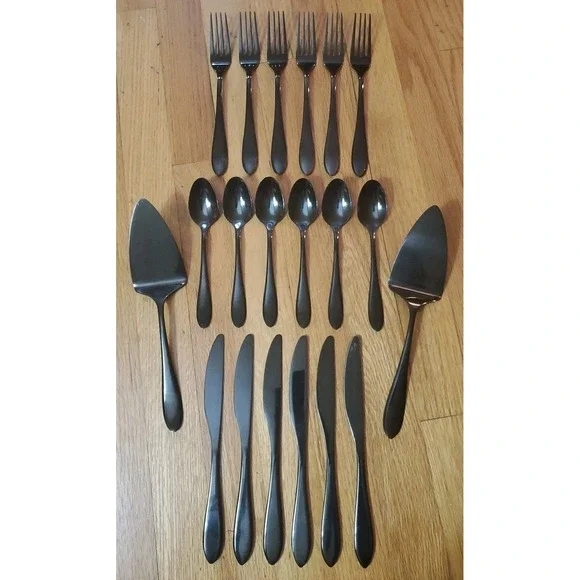 Cambridge Titanium Coated Shiny Black Flatware Cutlery Fork Knife Spoon 20pc Lot