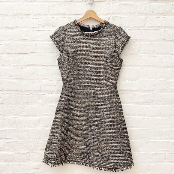 Kate Spade || Tweed Fit & Flare Party Dress Metallic Fringe ‎ Black Gold 2