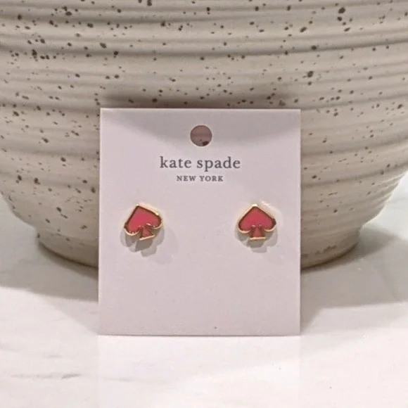 Kate Spade Everyday Spade Earrings Coral Pink Enamel Stud 12K NWT Gold Plated