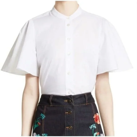 Kate Spade Broome Street White Poplin Flutter Sleeve Top Size XS