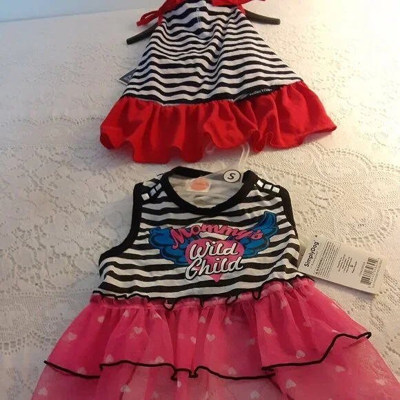 Am.Kennel Club Black/White Stripe Dress & Simply Dog Black/White Stripe/Red Hem