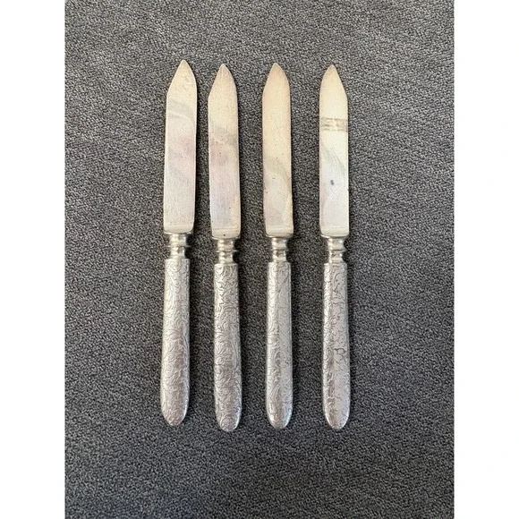 VTG Set of 4 Fruit Knives 1847 Rogers Bros. Co Warranted Silver Plate Arabesque