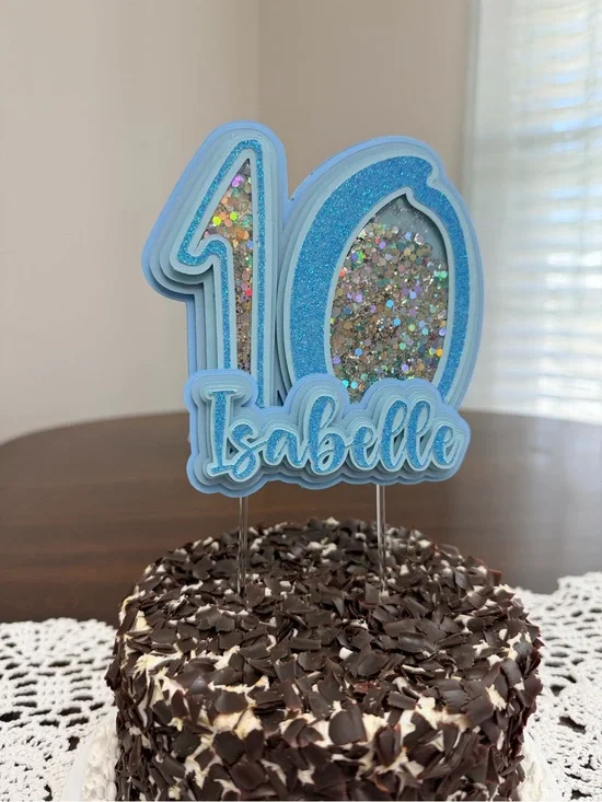 Personalized Glitter Shaker Cake Topper, Custom Name Number Birthday Decoration