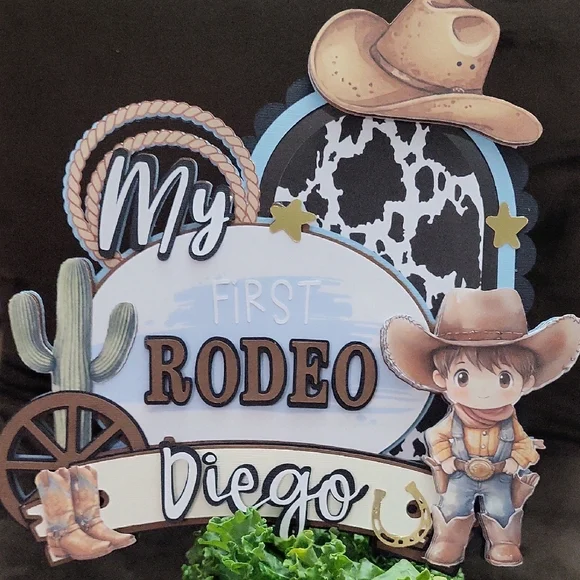 Cowboy Rodeo Cake Topper with Cute Character