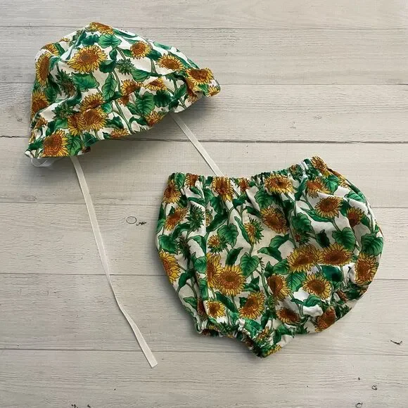 Baby sunflower diaper cover‎ and bonnet