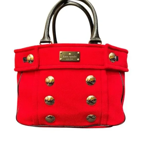 Kate Spade Red Wool Shoulder Bag Women's Handbag Gold Accents