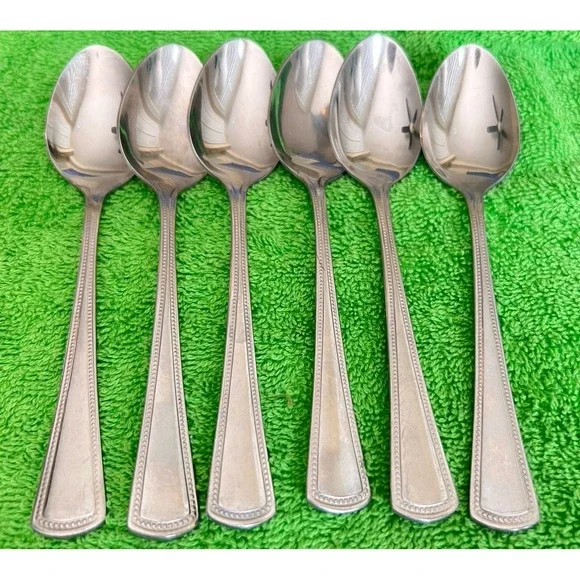 Crest Ware Stainless Teaspoons Beaded Edge Glossy‎ 6