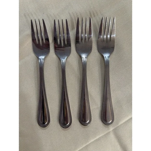 10 Strawberry Street Beaded Edge Salad Forks Set of 4 Stainless Steel