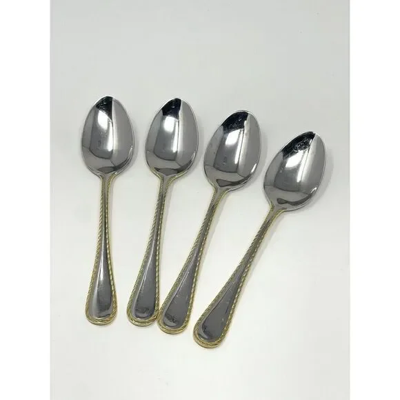 Oneida GOLDEN BELMONT Stainless Rope Edge Gold Accent Teaspoons 6” Set Of 4