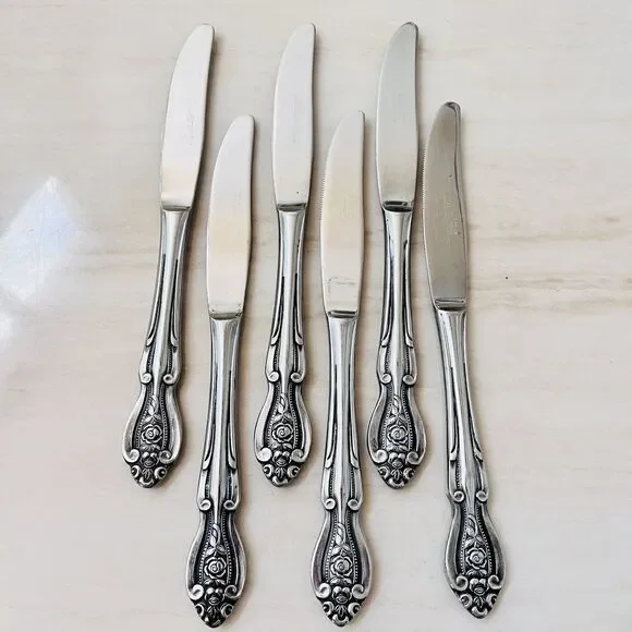 6pc Mona Lisa Lifetime Guaranteed Stainless Dinner Knife 8 3/8” Roses Japan