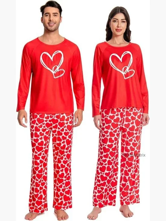 Matching Pajama Set for Couples Long Sleeve Sleepwear Pockets