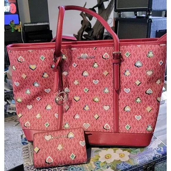MICHAEL KORS Large Jet Set Raspberry Tote Bag & Matching Wallet