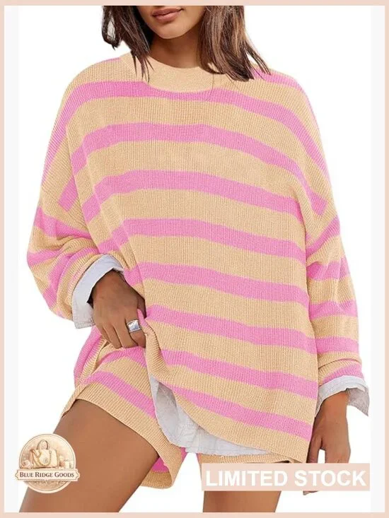 Oversized Striped Sweater Set Matching Pajamas Long Sleeve Top and Comfy Shorts