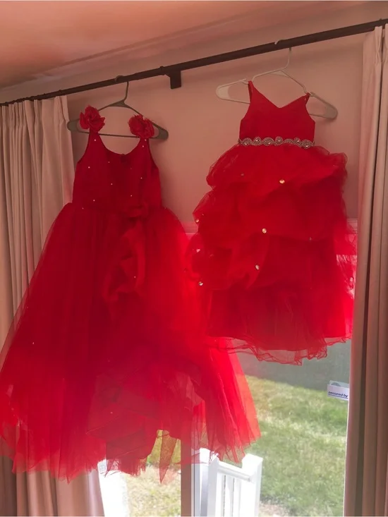 Mom & daughter matching red party dresses set - size adult + child