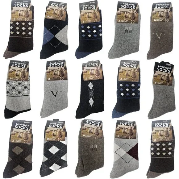 Men’s Lamb Wool Crew Socks, 15 Pack – Warm Thermal Winter Dress Casual, Assorted