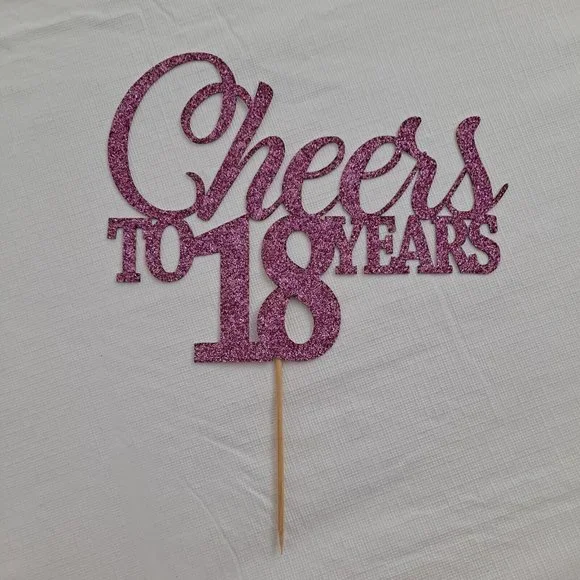 Cheers To 18 Years Happy Birthday Cake Topper Pink Sparkle Cardstock