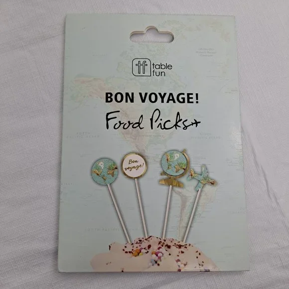 Bon Voyage Food Pics Travel Party Vacation Retirement Celebration cupcake picks