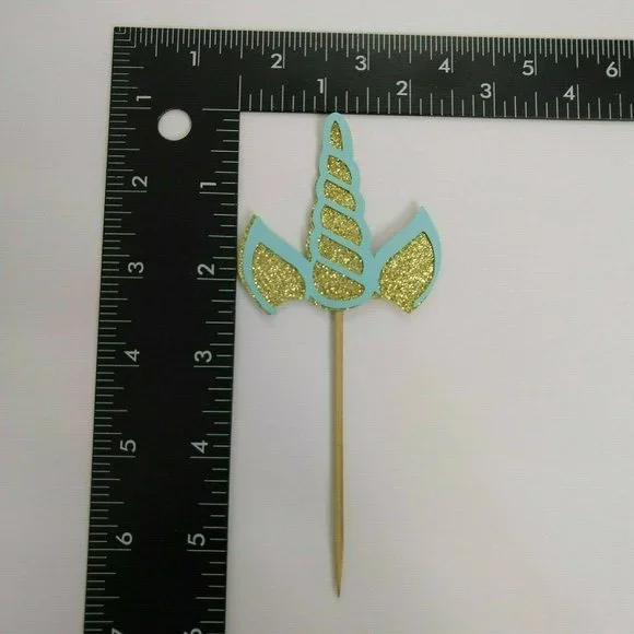 Unicorn Cupcake Party Pics Gold Glitter And Aqua 24 per Pack
