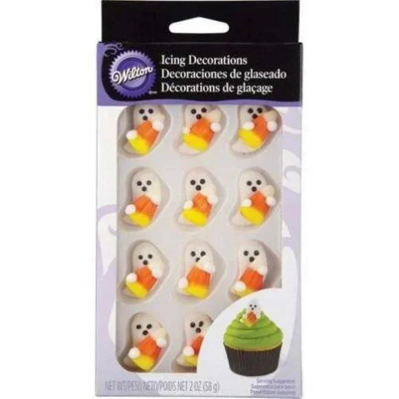 Wilton Halloween Ghosts Candycorn Icing Decoration 12 Pc Shimmering Baking