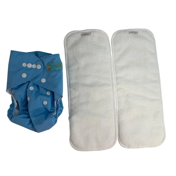 AlvaBaby Cloth Diaper With 2 Inserts Reusable Liner OS OSMF Blue NEW