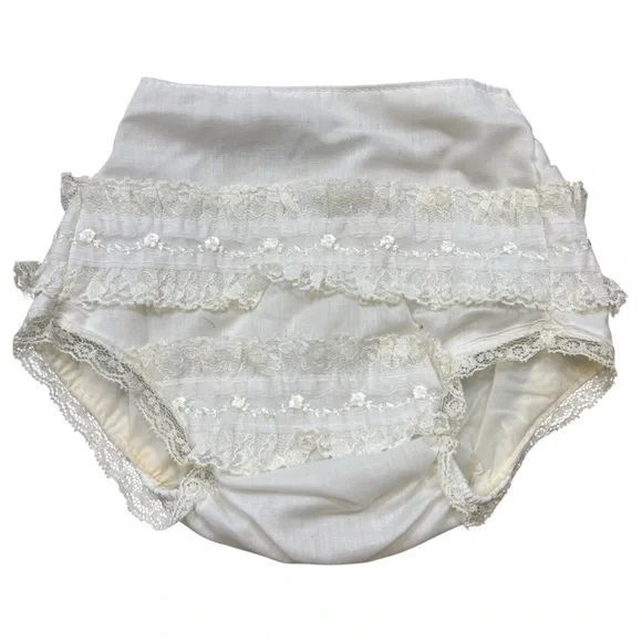 Vintage Alexis Brand‎ White Lace Ruffle Lined Diaper Cover Size 6-9 Months
