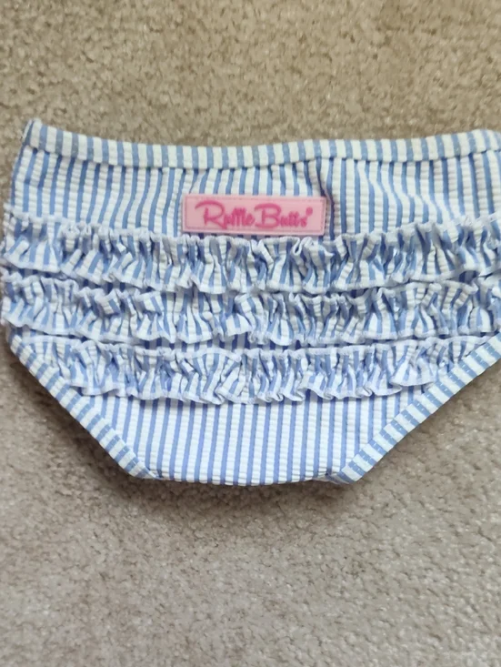 Ruffle Butts Light Blue and White Striped Ruffle Diaper Cover