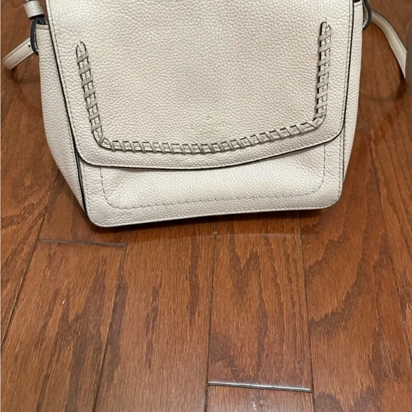Kate Spade New York Cream Pebbled Leather Whipstitch Flap Crossbody Bag