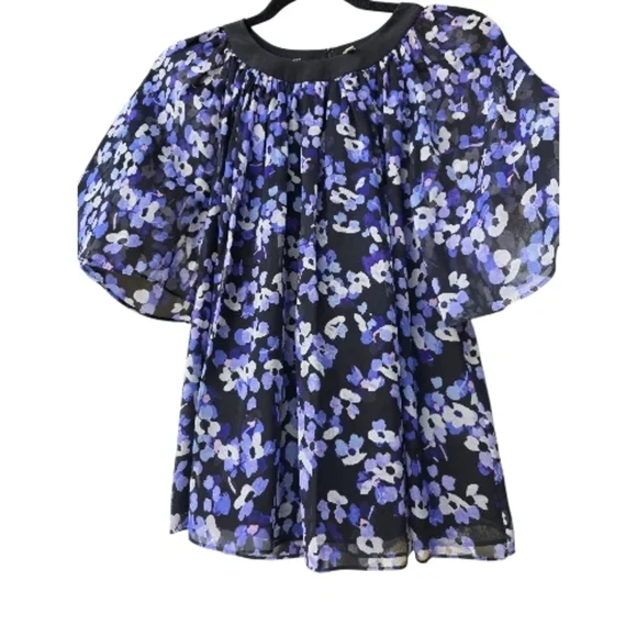 Kate Spade Floral 100% Silk Blouse with Puff Sleeves Small P2P 19