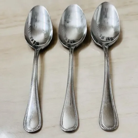 3pc F.B Rogers by Towle Norfolk Soup Spoon Stainless 7 1/4” Beaded Edge Glossy