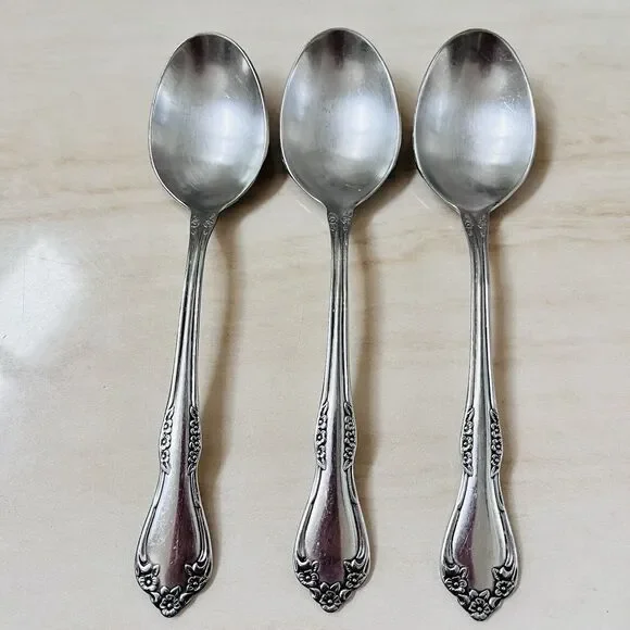 3pc ONEIDA Mansfield-Frosted Stainless Soup Spoon 6 7/8” Deluxe Wm A Rogers