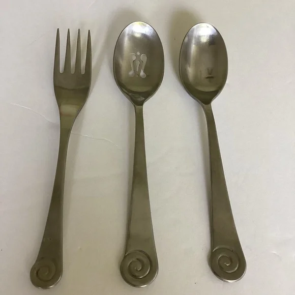 Robert Welch Ammonite Flatware Serving Set Slotted Spoon Fork Cutlery