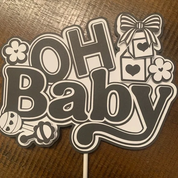 Oh Baby Party Sign - black/White Gender Neutral Cake Topper