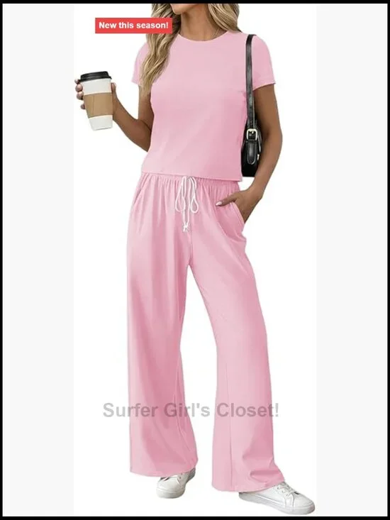 Crop Top & Wide Leg Sweatpants Lounge Set - Two Piece Matching Tracksuit