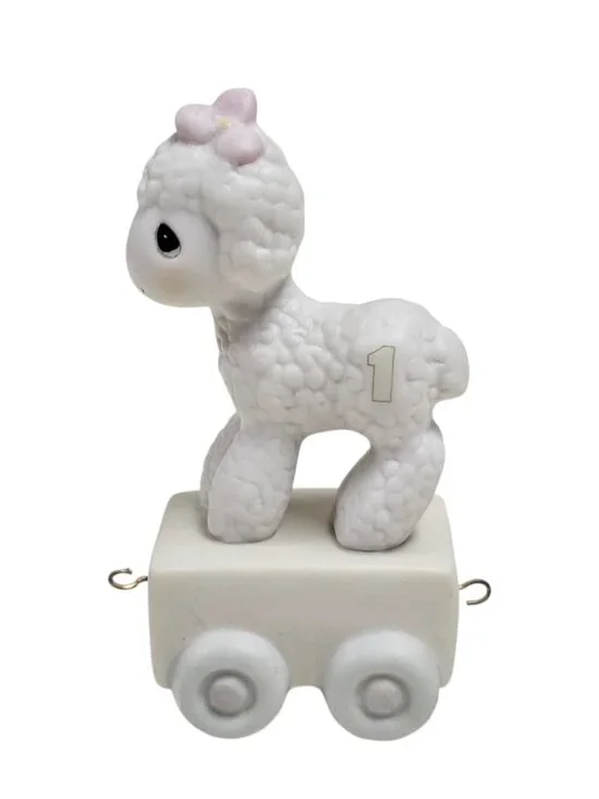 80s - 90s Precious Moments LAMB 1st birthday series train hand-painted figurine