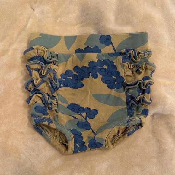 kate quinn Ruffle Floral Blueberry Bloomer/Diaper Cover - Blue & Olive