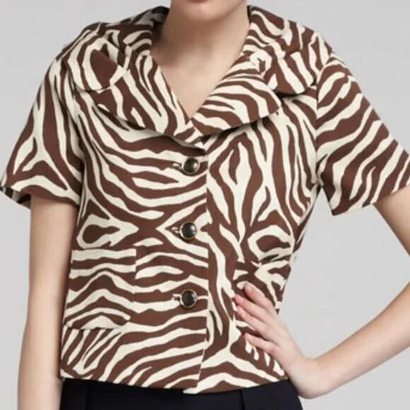 Kate Spade Brown Rose Zebra Safari Jacket size 6‎