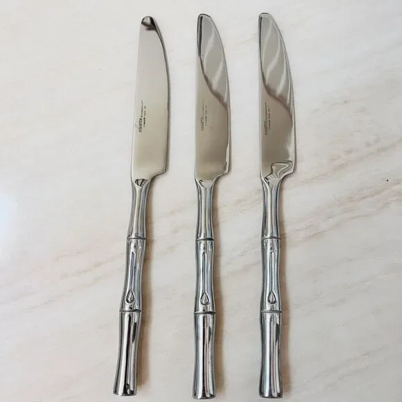 3pc HAMPTON SILVERSMITHS Bamboo Dinner Knife Stainless 9in Glossy