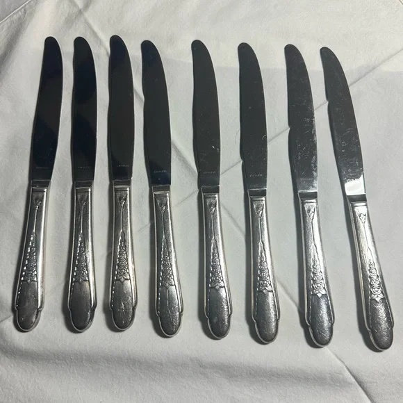 Wm A Rogers and Sons Gardenia pattern 8 dinner knives silver plated