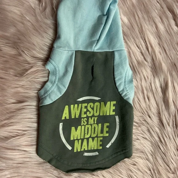 Grey Blue Green Hoodie Sweatershirt AWESOME IS MY MIDDLE NAME Pet Dog S