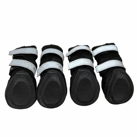 Small Black Dog Boots Paw Protectors with Reflective Straps & Anti-Slip Soles
